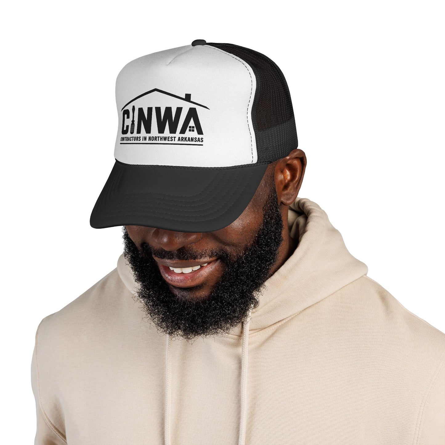CINWA Contractor Trucker Hat – Black & White Mesh Snapback