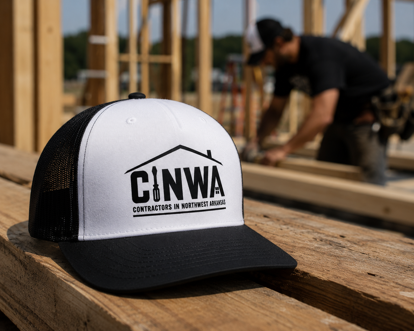 CINWA Contractor Trucker Hat – Black & White Mesh Snapback