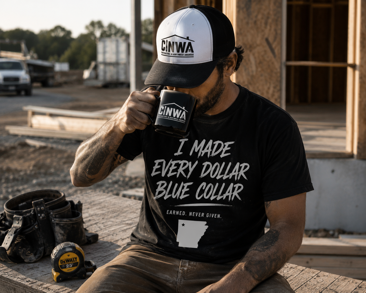 CINWA Contractor Trucker Hat – Black & White Mesh Snapback